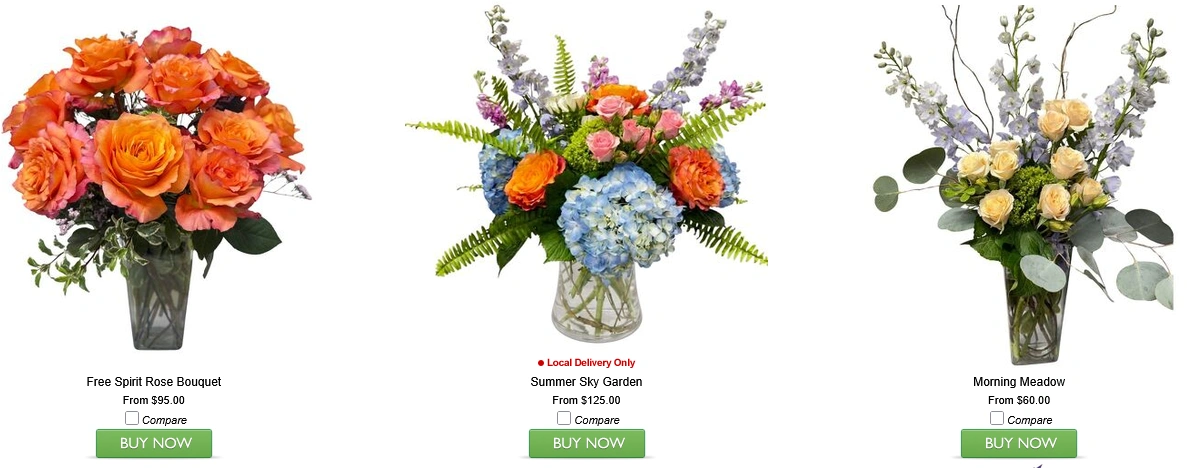 Selected florist products displayed together for comparison